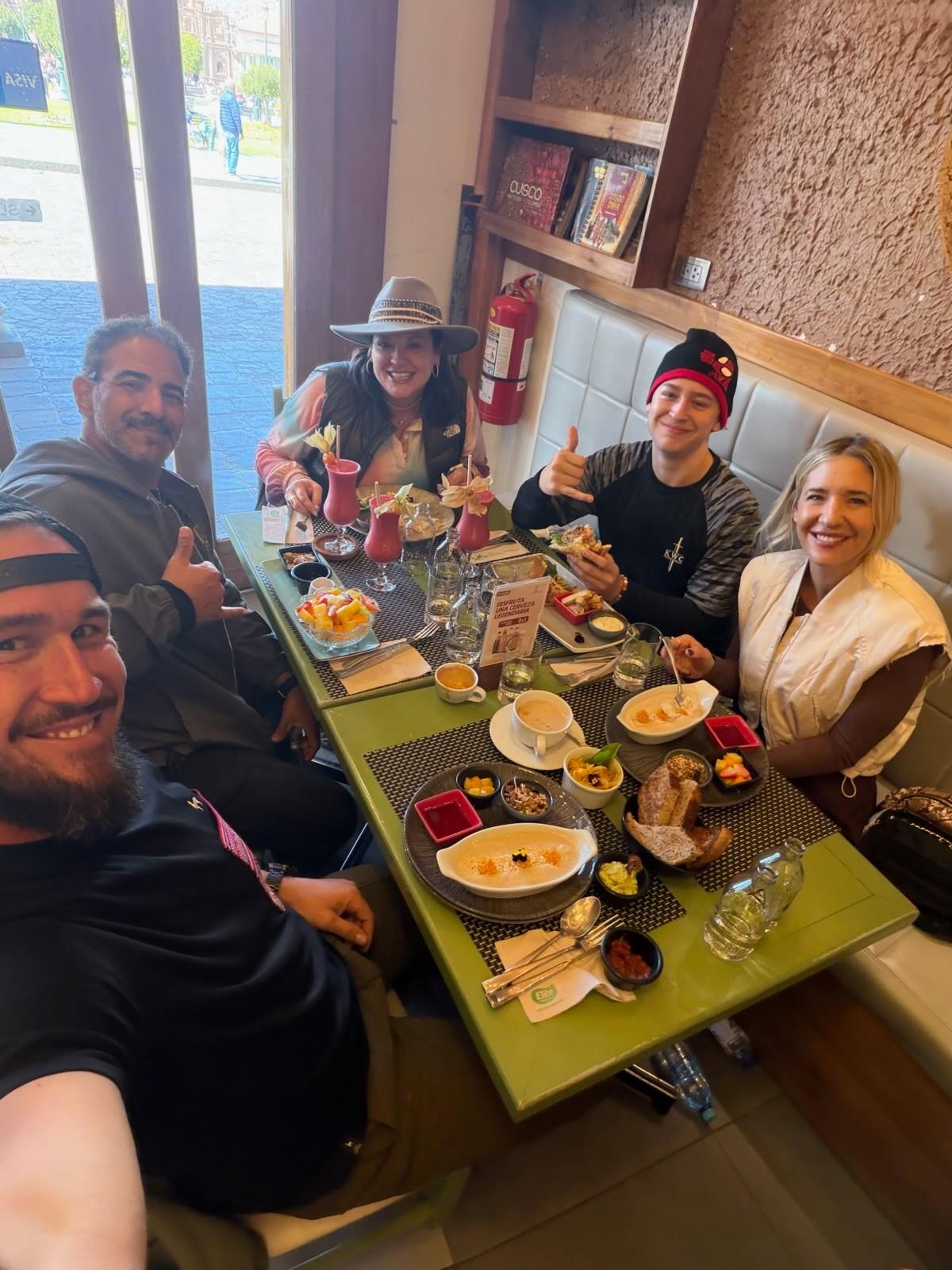 The retreat group sharing a meal together